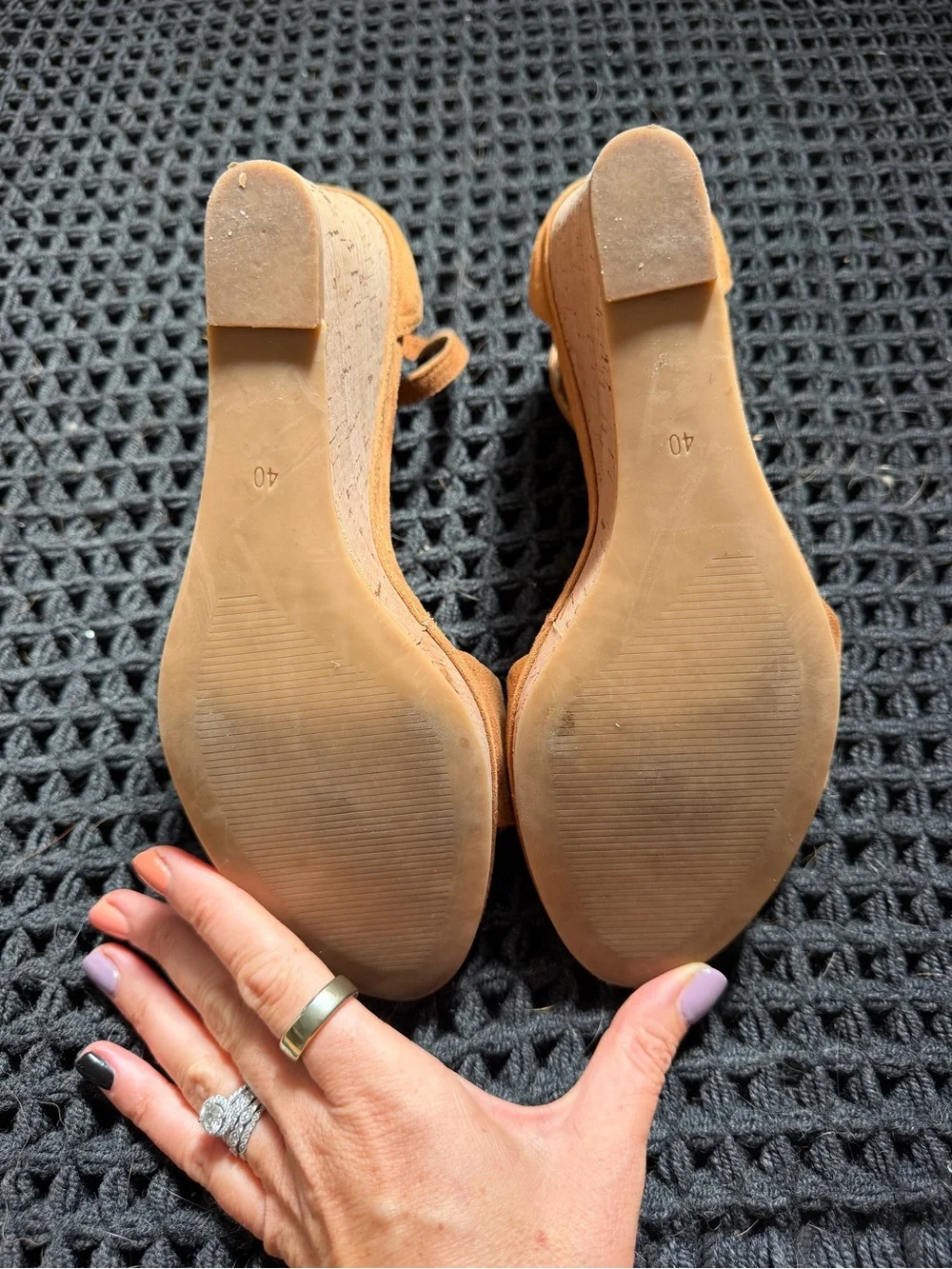 H&M Tan Suede Cork-Effect Wedge Sandals